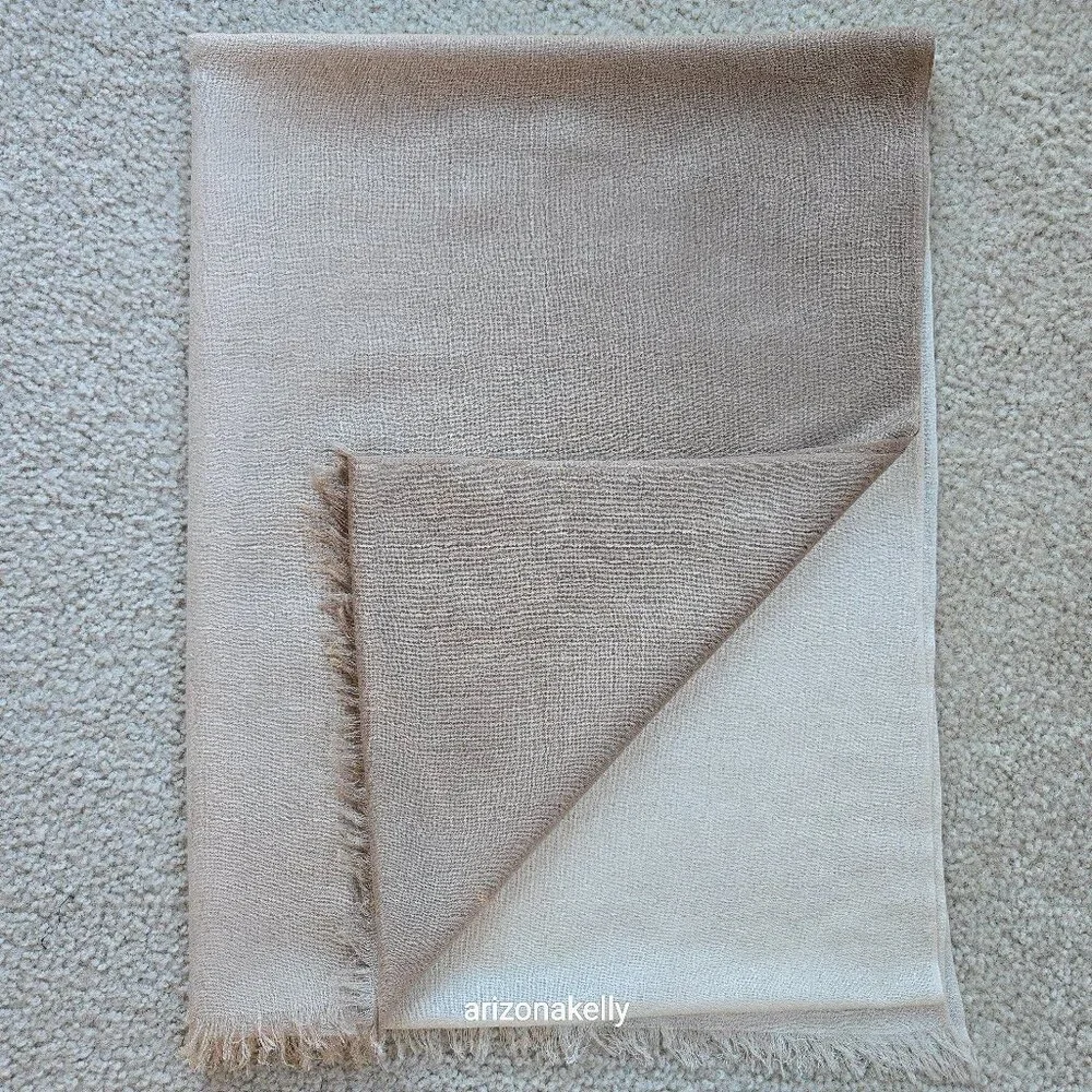 NWOT Silk & Cashmere Gradient Wrap Scarf Ombre Brown to Natural